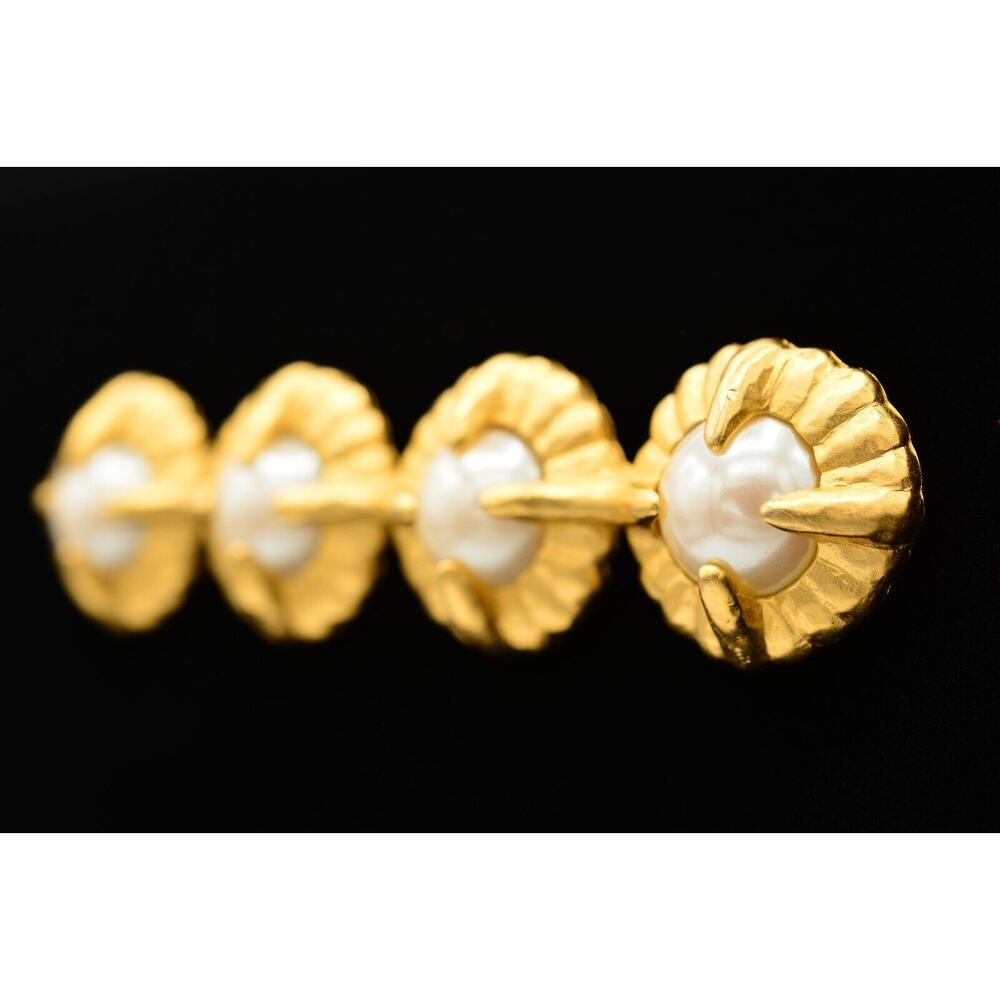 Givenchy Vintage Bar Pin Brooch Pearl Brushed Gold Chunky Runway Signed BinAJ - Picture 4 of 12
